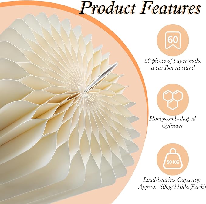 magalo Cylinder Stands for Party 5PCS Foldable Cardboard Columns Round Display Pedestal Stand Cylinder Tables for Wedding Birthday Baby Shower Dessert Cake Decoration-Cream White