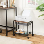 HOOBRO Under Desk Printer Stand, Industrial Printer Cart with Storage Shelf, 2-Tier Mobile Printer Table on Wheels, Heavy Duty Machine Storage Rack for Office and Home Rustic Brown + Black BF12PS01