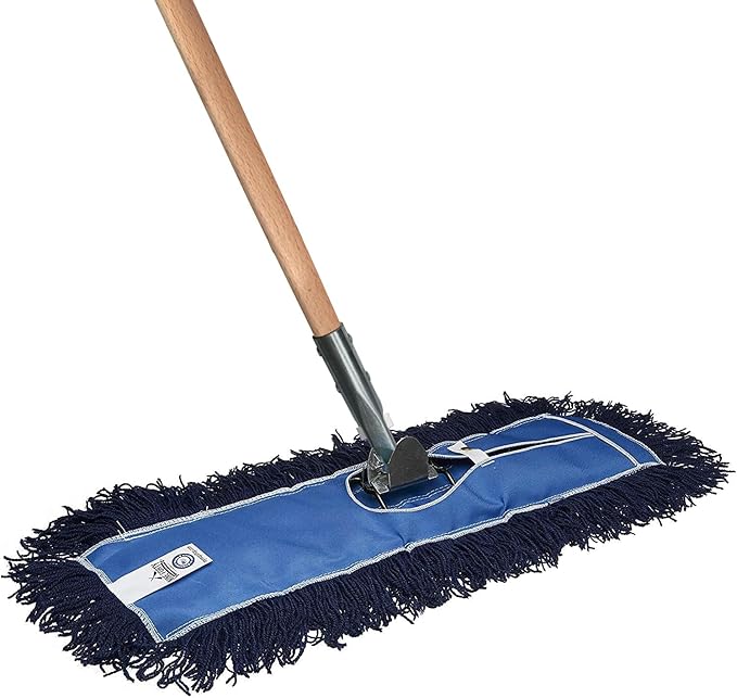 Nine Forty 60" Premium Nylon Dust Mop with Wood Handle - Heavy Duty Mop Head for Industrial, Commercial, and Residential Cleaning - Dry Floor Duster for Hardwood Surfaces and Commercial - Blue