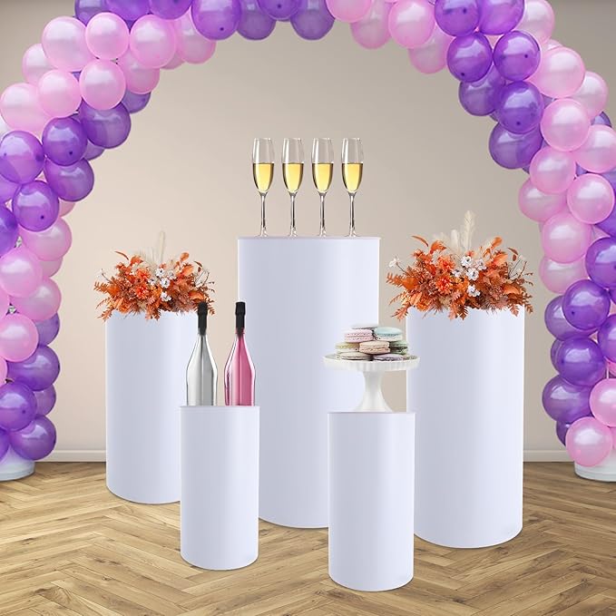 Wedding Round Cylinder Stands, Party Cylinders Set of 5 Stand, Acrylic Round Pedestal Stand for Wedding Birthday Party 19.6'', 21.6'', 23.6'', 29.5'', 35.4'' H