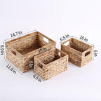 Set of 3 Water Hyacinth Storage Basket Rattan Woven Shelf Organizing with Built-in Handles 3-Pack Nesting Wicker Bathroom Accessories Pantry Storage