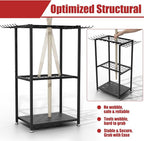 Garden Tool Organizer, 3-Tier Metal Yard Tool Rack with 14 Hooks & 5 Slots, Holds 50+ Rakes/Shovels/Brooms, Heavy Duty Freestanding Lawn Tool Storage for Garage Shed Outdoor Organization