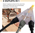 EP 25 Ft Lighted Outdoor Extension Cord with 3 Electrical Power Outlets - 14/3 SJTW Heavy Duty Yellow Extension Cable with 3 Prong Grounded Plug - Power Cord for Lawn, Garden, Appliances