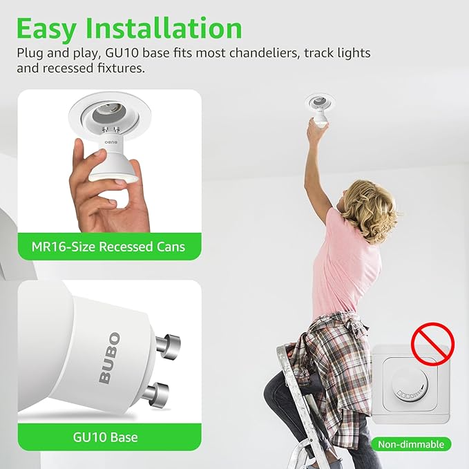 BUBO GU10 LED Bulb 6W Equivalent 50W, 4000K Cool White 650 Lumens, Non-Dimmable GU10 Bulb Replacement for Track Lighting, MR16 LED Bulb for Kitchen, Range Hood, Living Room, Bedroom, 20 Pack