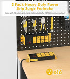 HHSOET 2 Pack Heavy Duty Power Strip 8 Outlets, Metal Wall Mount Outlet Strip 4800J Surge Protector, Garage Shop Under Desk Mountable 10FT Extension Cord Plug.