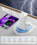 Power Strip Tower with Surge Protector 1800J, Fast Charging Tower PD20W USB-C Ports with 8 AC Outlets, 6ft Extension Cord for Home Office Dorm Room, White