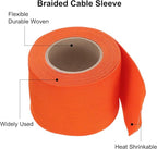 MECCANIXITY Braided Cable Sleeves Heat Shrinkable Fabric Sleeving, 2" 16ft Orange 2:1 Ratio Heat Shrinkable Cord Protector for Harness Cable, Network Cable Protection, Cable Management