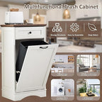 13 Gallons Tilt Out Trash Cabinet Freestanding Kitchen Trash Bin Cabinet Wood Garbage Recycling Cabinet with Hideaway Drawer Pet Proof Trash Can Holder for Kitchen Living Room, Antique White