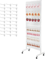Eastern Tree Metal Pegboard Display Stand 2'x 5' with 30 Hooks, Pegboard Panels Display with Wheels, Peg Board Display Rack, Standing Pegboard Display- White