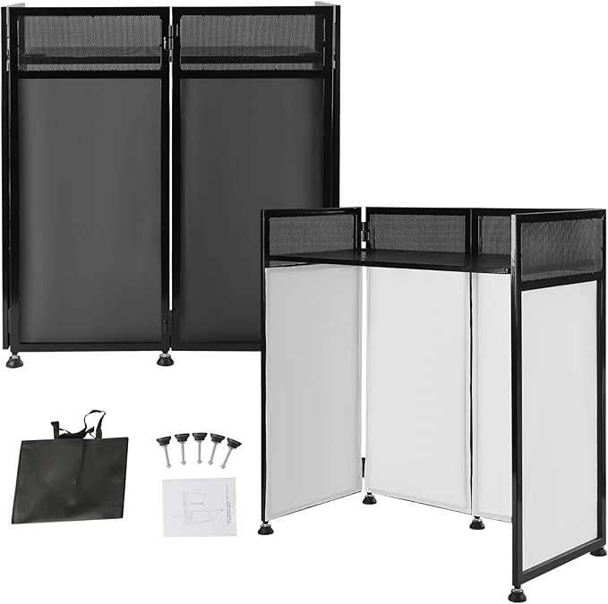 Outdoor Backyard Party Pro DJ Booth Facade+2 Scrims,82.7x44inch Folding DJ Booth DJ Facade Table Station Flat Table for Bars, Music Festivals, Weddings