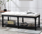 Kmax Storage Entryway Bench Tufted Shoe Rack Bench Black Wood Window Bench for Hallway Entrance Bedroom Corner, Beige