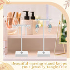 Kigeli 6 Pack Metal T Bar Earring Display Stand Retail Earring Display Holder Detachable Metal Earring Display Storage Rack Jewelry Photography Prop, Square Base, Height 4.3" and 5.1" (Silver)