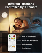 EZVALO LED Wall Mounted Lights, 5500mAh Rechargeable Wall Sconces Lamp, 3 Color Temps & Remote and Touch Control, 360°Rotation Dimmable Cordless Wall Light for Bedroom Reading Study (2 Pack White)