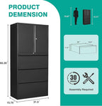 SISESOL 3 Drawer Lateral File Cabinet with Lock and Shelf,White Filing Storage Cabinet with Doors,Locking Metal Storage Cabinets with Drawers for Home,Office,Garage,School,Fit A4/Letter/Legal File