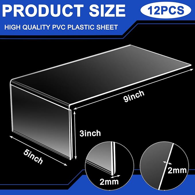 12 Pcs Acrylic Library Moveable Shelf Label Holders Bulk Talker 5" x 3" Clear Shelf Display Markers Retail Label Tags for Office Home Classroom Office Book Shelve