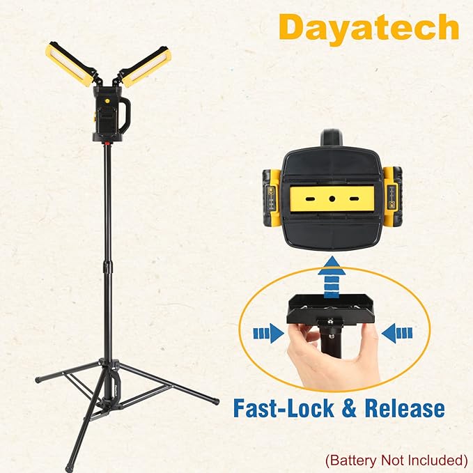 12000LM Cordless LED Work Light, 85W Dual-Head with Tripod, Compatible with Dewalt, Milwaukee, Makita 18–21V Battery, Flicker-Free, Glare-Free, Brightness Adjustable for Jobsite and Garage