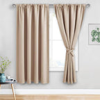JIUZHEN Blackout Curtains for Bedroom - Thermal Insulated Room Darkening Noise Reducing, 52 x 63 Inch Length Curtains for Living Room, Set of 2 Panels with Tiebacks, Beige
