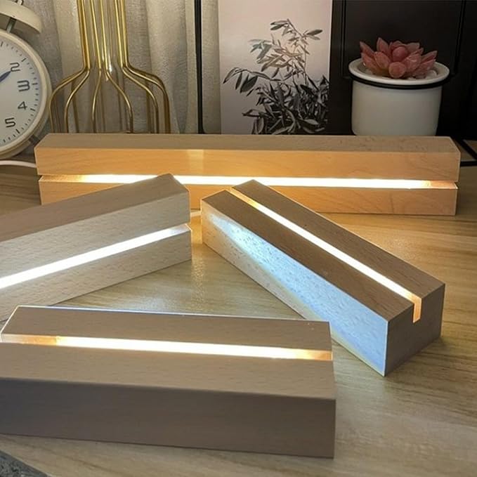 9.45 inch Rectangle Display Pedestal, Warm Color Rectangle Led Lights Display Base, Crystal Wooden Lighted Base Stand for Acrylic, Crystal, Night Light, Glass Resin Art