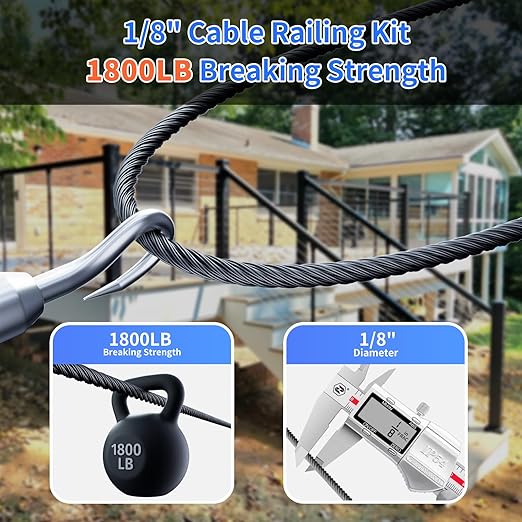 1/8 T316 Black Stainless Steel Cable – 300FT Steel Wire Rope for Cable Railing Kit and Hardware – Heavy Duty, Corrosion-Resistant, Flexible Design for DIY, Marine, and Outdoor Applications