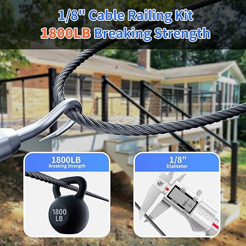1/8 T316 Black Stainless Steel Cable – 300FT Steel Wire Rope for Cable Railing Kit and Hardware – Heavy Duty, Corrosion-Resistant, Flexible Design for DIY, Marine, and Outdoor Applications