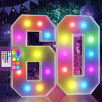 Marquee Numbers Colorful 60th Birthday Decoration: 4FT Large Light Up 60 Year Old Birthday Decorations Anniversary Backdrop Cardboard Sign 18 Colors Number 60 Mosaic Balloon Frame