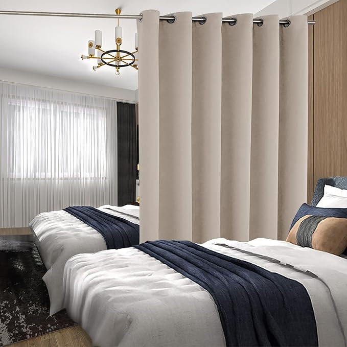 BGment Patio Sliding Door Curtain for Bedroom 84 Inch Length, Extra Wide Room Divider Room Darkening Curtain Thermal Insulated Privacy Soundproof Living Room Drape, 1 Panel, Camel, 120 Wide