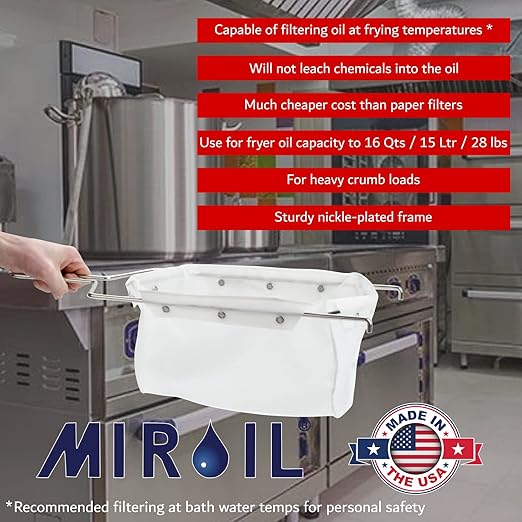 MirOil Filter Pot Combo - Oil Pot & Filter Bag (7 Gallon) – Heavy Duty Steel Disposable Caddy with Castor Wheel and Lid for Commercial Kitchen Storage - Grease Container for Kitchen – Model #60LC