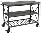 Homieasy Kitchen Island Cart with Wheels, 3-Tier Wood and Metal Rolling Kitchen Island Table with Pipe Legs, Storage Shelves & Lockable Casters for Kitchen Dining Room, Black Oak