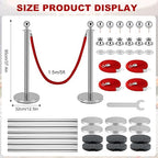 6Pack Silver Stanchion Post, 5 ft Red Velvet Rope Red Carpet Ropes and Poles, Stainless Steel Stanchions for Grand Opening Casino Theme Party Decorations Crowd Control Barriers