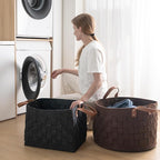 boldmonkey Laundry Basket 16.5 " x13 x13 , Large Rectangular Blanket Basket with Leather Handle, Felt Storage Basket for Living Room, Nursery, Dog Toys-Dark Gray