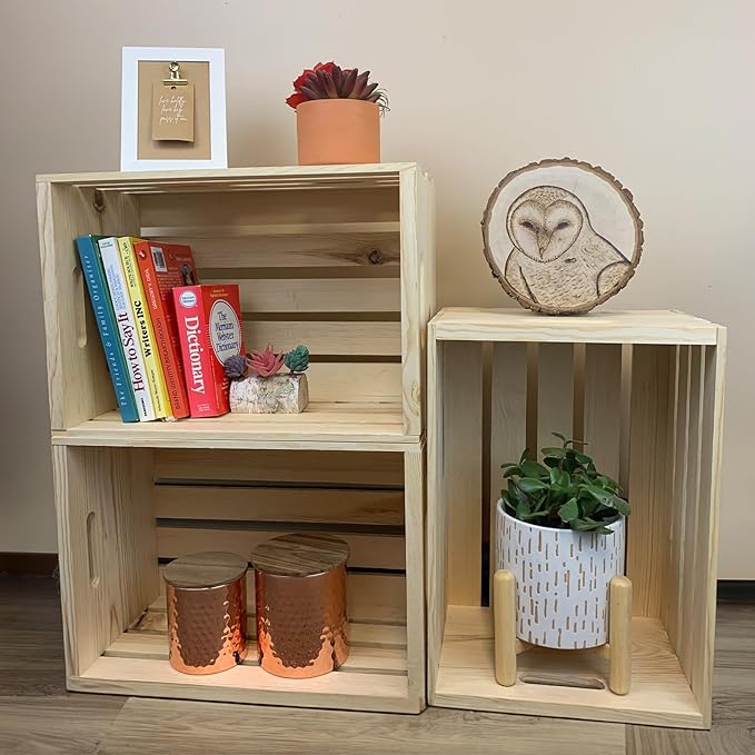 Wilson Large Wooden Pine Crate for Storage and Decoration at Home, Office, Kitchen, Bedroom, and Retail (12.5"x9.625"x17.875") (Set of 12)