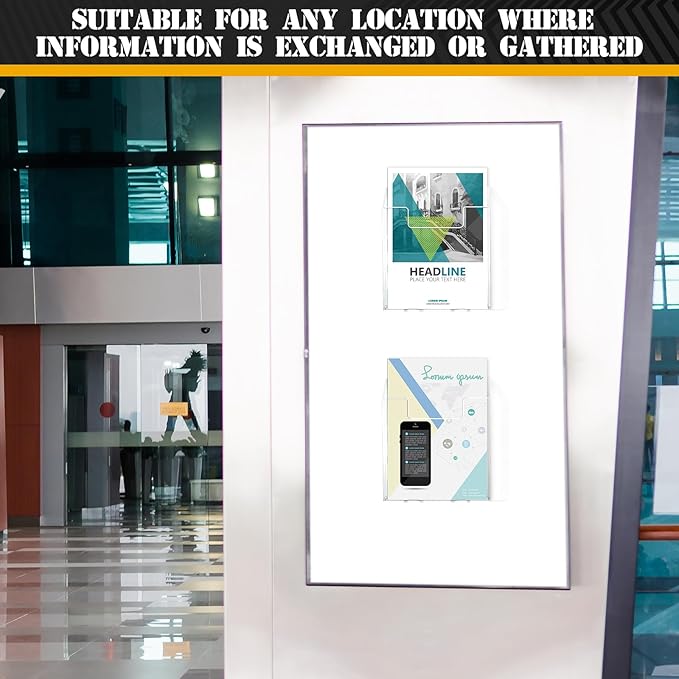 Thyle 2 Pcs Acrylic Brochure Holders Suction Cup Display Racks Wall Window or Glass Mount Clear Organizer Brochure Hanging Pamphlet Holder for Flyer Magazine File Display Book (8.7" X 8.7" X 2")