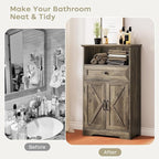 Floor Cabinet, Farmhouse Storage Cabinet with Barn Doors and Drawer, 11.81" D x 23.62" W x 39.37" H Grey Freestanding Adjustable Shelf Organizer for Bathroom, Kitchen, Living Room