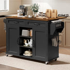 Kitchen Island with Power Outlets & Drop Leaf, Kitchen Cart with Storage, Drawer and Spice Rack, Tower Rack, Island Table, Black and Rustic Brown