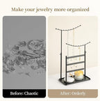 LAMU Jewelry Organizer, 5 Tier Jewelry Stand Display with Anti Entanglement Necklace Holder Tree, Height Adjustable Stroage for Earrings Rings Studs Bracelet, Christmas Gifts for Women Girls, Black