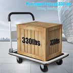 LEADALLWAY Foldable Push Cart Platform Cart 330lbs Capacity 4 Wheels 28.7x18.5x32.3inches White Small Flatbed Cart