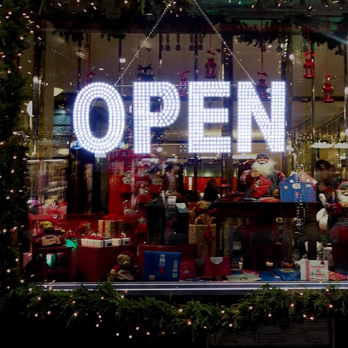Open Signs for Business, 30"x10" Dimmable Large LED Open Light Up Sign with Hanging Installation for Salon Gym Cafes Store Office Bar Hotel Pubs Cold white