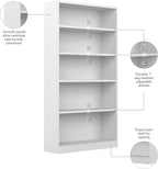 Bush Furniture Universal Tall 5 Shelf Bookcase in White, Vertical Storage and Display Bookshelf for Home Office or Living Room Organization