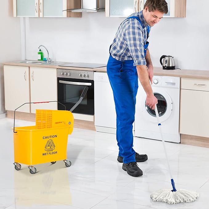 HOMCOM Compact Mop Bucket with Wringer on Wheels for Floor Cleaning, 21 Quart, Separate Dirty and Clean Water, for Home, Apartment, Yellow