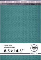 Green Poly Bubble Mailers 8.5x14.5 inch #3 | Self Seal Padded Envelopes | Cushioned Bubble Mailer | Usable Size 8.5x13.5 | WaterProof | Lightweight mailing Shipping Bags | 100 Pack Bulk