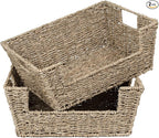 StorageWorks Wicker Storage Basket for Pantry Organizers and Storage, Stackable Seagrass Pantry Baskets for Shelves, 2-Pack