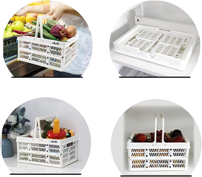 Plastic Basket Storage Crates,2-pack Plastic Baskets for organizing,Collapsible Shopping Basket,Foldable Crate with Handles,Collapsible Crate for Car,Kitchen,Bathroom,Medicine Grocery