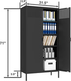 Metal Storage Cabinets with 4 Adjustable Shelves，Black Metal File Cabinet, 71'' Steel Storage for Home & Office, School,Kitchen Pantry,Tool Cabinet，Garage, Black