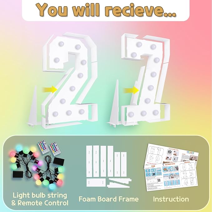 Marquee Numbers Colorful 27th Birthday Decoration: 4FT Large Light Up 27 Year Old Birthday Decorations Anniversary Backdrop Cardboard Sign 18 Colors Number 27 Mosaic Balloon Frame