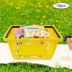 12PCS Yellow Plastic Shopping Baskets with Handles, Portable Retail Baskets Grocery Basket with Handles,18L Hand Shopping Basket Set for Stores, Supermarket, Retail, Groceries Carrying