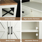 Farmhouse Storage Cabinet with Barn Doors and Shelves, Farmhouse Kitchen Pantry, Small Tall Coffee Bar Cabinet with Storage, Hutch Cupboard for Bathroom, Laundry, Living Room,White