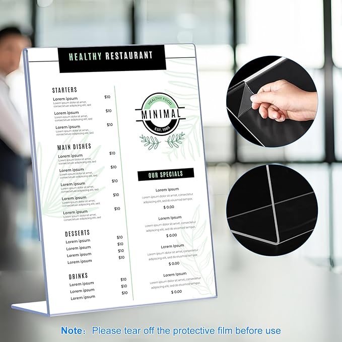 30 Pack Acrylic Sign Holder 8.5 x 11, Clear Plastic Display Stands for Tabletop, L-Shape Acrylic Stands for Flyers, Documents, Office, Restaurants, Vertical Sign Holder 8.5x11 for Desktop