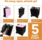 Inspired Living Collapsible Ultra-Slim Pack-N-Roll,2 Wheel Utility Cart w/Lid Used as Seat up to 250 Lbs, Telescopic Handle, Super Strong, for Home,Garden,Shopping,Office,School, Large, Pink & Black