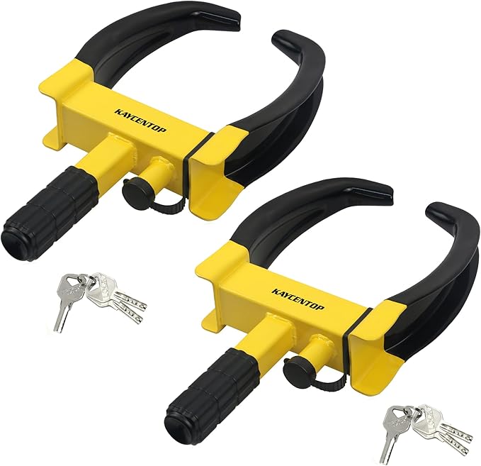 KAYCENTOP Universal Wheel Lock Clamp Anti Theft Trailer Locks Fit Most Vehicles Max 11" Tire Width Security Tire Boot Lock for Trailers SUV Boats ATV's Motorcycles Golf Cart 2 Packs 6 Keys Alike