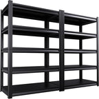 2 Pack Garage Shelving Heavy Duty Storage Shelves 2500LBS Adjustable Garage Shelves 5 Tier Metal Shelving Unit Utility Rack Shelf for Storage Kitchen Warehouse Pantry, Black 72 "H x 36 "W x 16" D